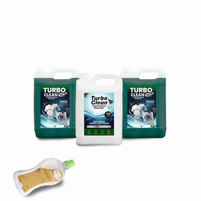 Mountain 2x Detergent rufe GEL Premium Turbo Clean Profesional 5L + 1x Balsam de rufe concentrat 5L
